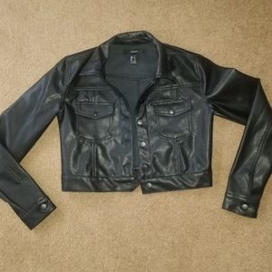 Black leather cropped jacked